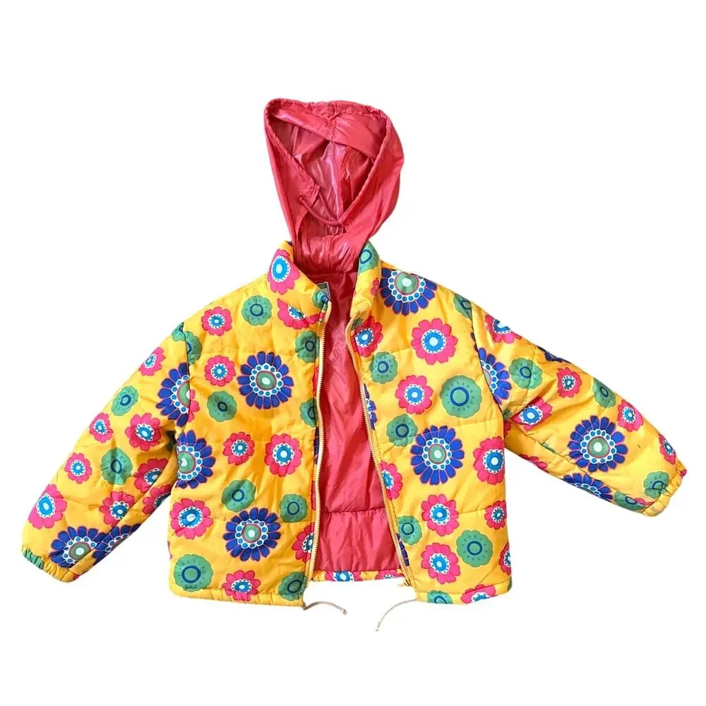 Benetton Kids Bright Flower Print Winter Parka Size Medium